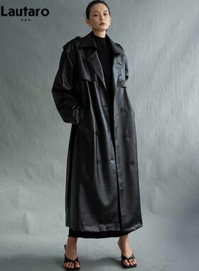Lautaro Autumn Extra Long Oversized Black Faux Leather nch C