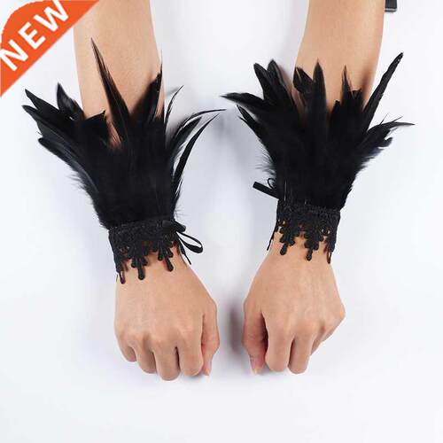 Punk Gothic Gloves Feather Wrist Cuff Carnival Stage Show Sh