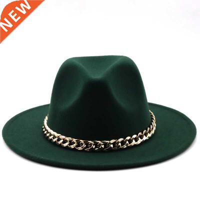 Simole fedora hats women men wide brim Thick gold chain band