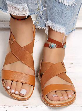 2022 Sandals Women Black Brown Pink Roman style PU Leather S