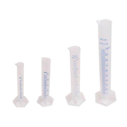 4 pcs 10ml 25ml 50ml 100ml Measuring Cylinder Transparent Pl