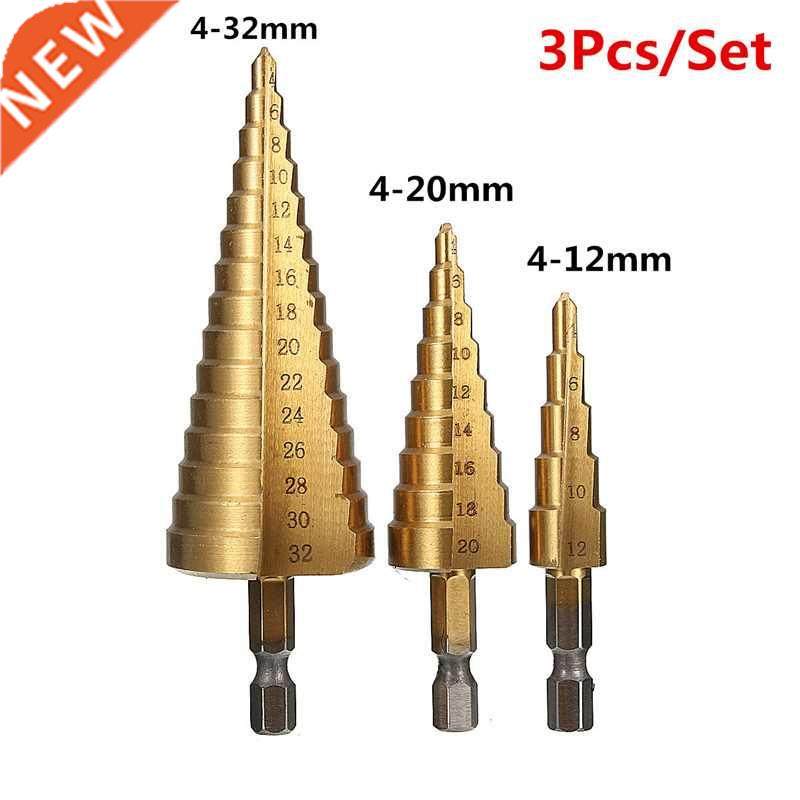 3pcs 4-12/20/32mm HSS Titanium Step Cone Drill Bit Hex
