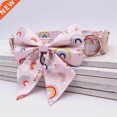 Rainbow dot Girly Dog Collar Bow Dog Flower for Pet Dog Cat