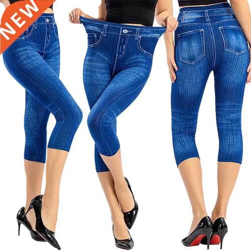 2022 Women Denim Print Leggings Fashion Slim Leggings Faux J