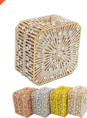 Stylishly Gold Rhinestone Clutch bag women Purse square Crys