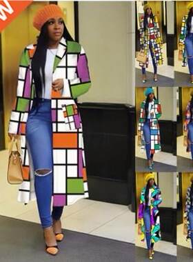 45XL plus-size ladies plaid print coat coat大码印花格子外套