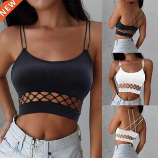 2021 Summer Fashion Black Crop Top Women Hollow Out Sleevele