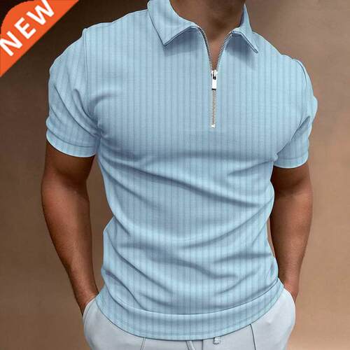 Elasticity Polo Shirt Solid Color Men's New striped Polo Shi