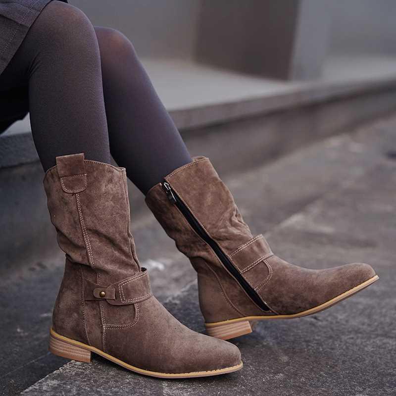 Winter Warm Women Boots Zipper Suede Boots Buckle Vintage La图片