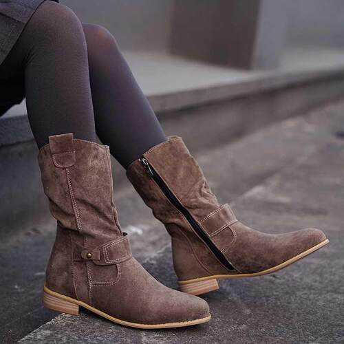 Winter Warm Women Boots Zipper Suede Boots Buckle Vintage La