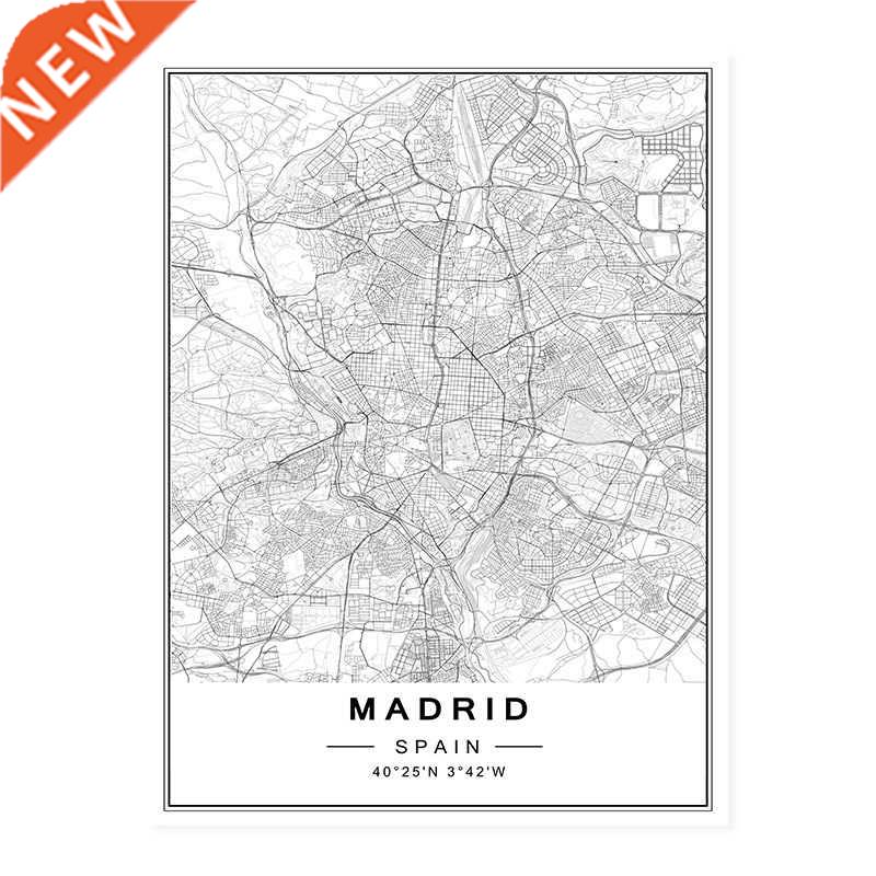 Minimalist Custom Made World City Maps Coordinate Black Whit