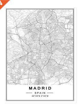 Minimalist Custom Made World City Maps Coordinate Black Whit