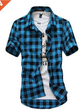 Plaid Short Sleeve Shirt Slim Fit Men Fashion T rend 2022