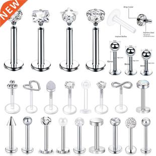 16g Stainless Steel Lip Labret Piercing Crystal Ball Monroe