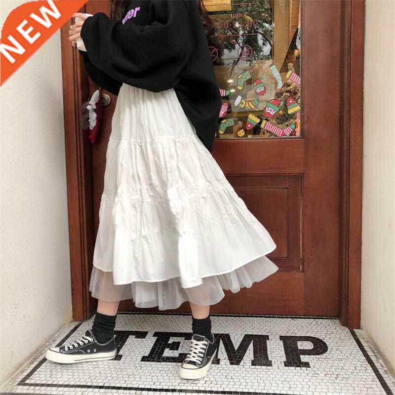 Long Tulle Midi Skirts Womens 2020 utumn Elstic High Wist图片