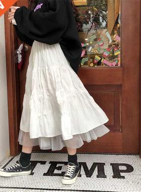 Long Tulle Midi Skirts Womens 2020 utumn Elstic High Wist
