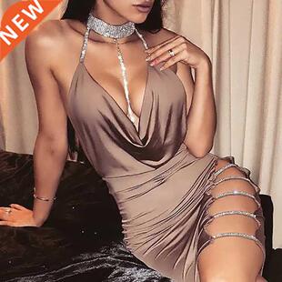 Sexy Women's Bandage Chooker Bodycon V neck Sleeveless Hollo