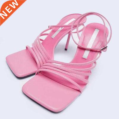 Summer Shoes Women Sandals 2022 Square Toe High Heels Sandal