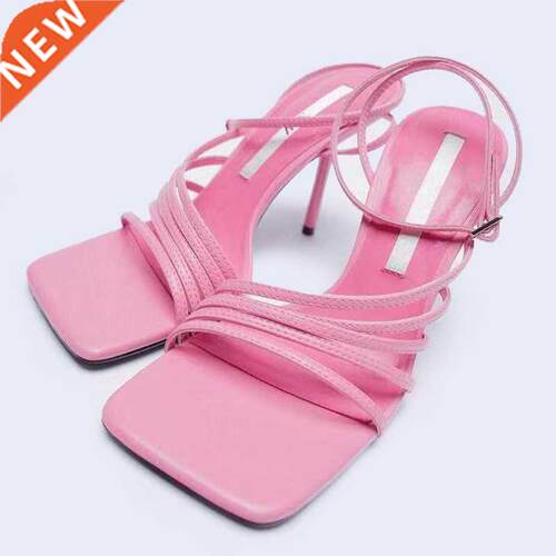 Summer Shoes Women Sandals 2022 Square Toe High Heels Sandal