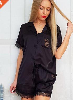Satin Pajamas for Women Shorts Sets Ladies 2022 Lace Patchwo