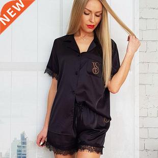 Satin Pajamas for Women Shorts Sets Ladies 2022 Lace Patchwo