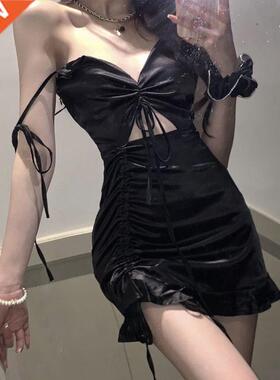 Sexy Black Satin dress Bodycon party dress elegant summer dr