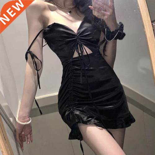 Sexy Black Satin dress Bodycon party dress elegant summer dr