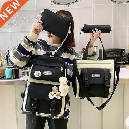4 Pcs Set Harajuku Women Laptop Backpack Canvas School Bags
