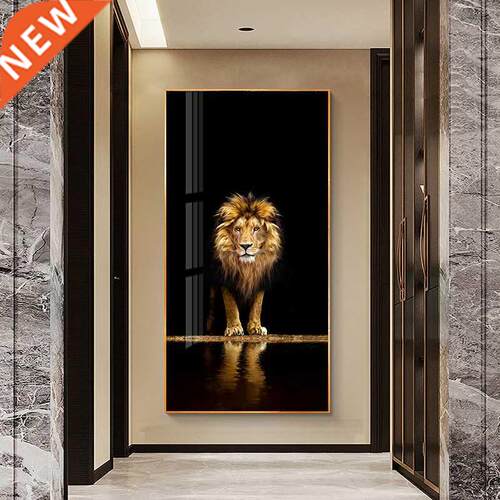 Golden Black Lion Poster Modern Home Decor Animal Print Wal