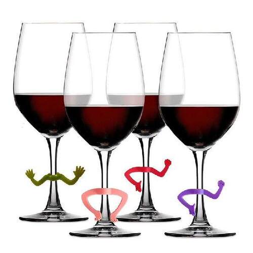 6pcs Silicone Gesture Party Wine Glass Marker Charms