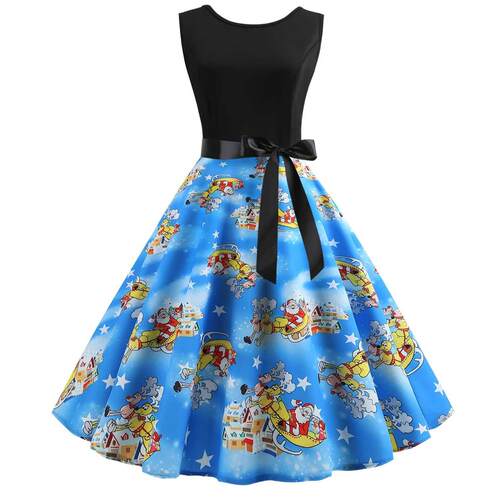 The new 2021 Printed halter Christmas Dress with a full swin