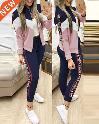 Fashion Tracksuit 2 Piece Set Autumn Winter Zipper Jacket +