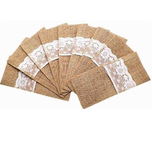 Natural Burlap Cutlery Holder Wedding Party Dinnerware Bag