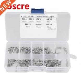 230pcs M2 304 Stainless Steel Flat Head Bolt Screws Nuts Ass