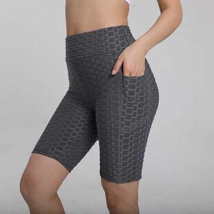 Anti Cellulite Biker Shorts with Pocket Honeycomb Wide Waist