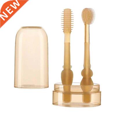 Set of 2 Infant Toothbrush Protable with Clean Cup Non-Slip