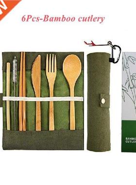 6Pcs Natural Bamboo Cutlery Set Knife Fork and Spoon Set