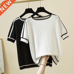 Camisetas Mujer 2021 Thin Knitted T Shirt Women Short Sleeve