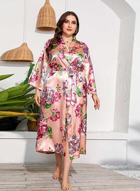 Xl-5xl large size women printing fat MM medium long thin rob