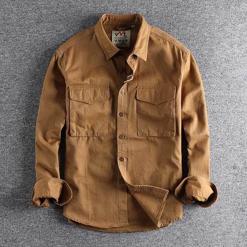 Cargo Shirt For Men Long Sleeve Premium Cotton Solid Color W