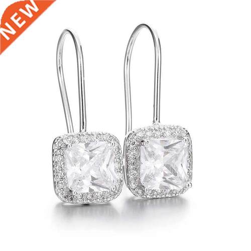 100% 925 Sterling Silver Fashion Shiny CZ Zircon Square Ladi