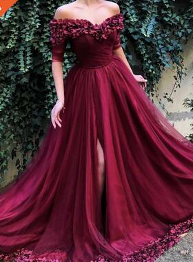 Off the Shoulder Half Sleeves Hand Made Flowers Prom Dress S