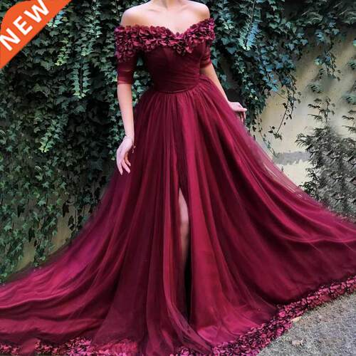 Off the Shoulder Half Sleeves Hand Made Flowers Prom Dress S