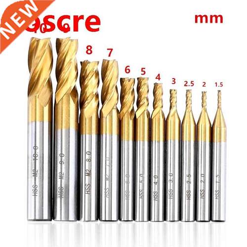 7Pcs/11Pcs Milling Cutters 4-Flute Titanium Coated HSS End M