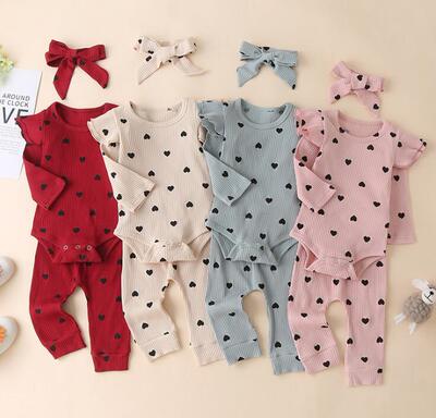Cute Newborn Baby's Girls Ribbed Clithes Suit Toddler Infant