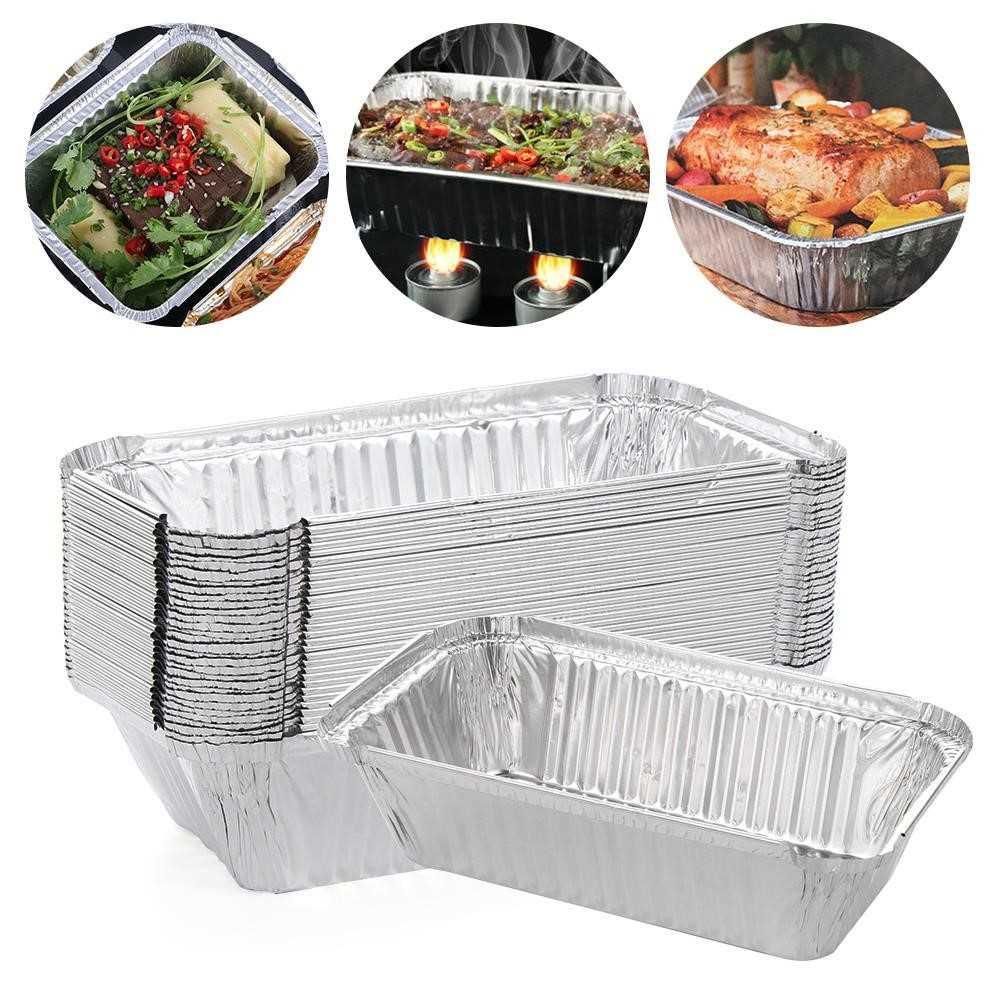 30Pcs Aluminum Foil Box Roasting BBQ Tray Baking Bread Pan C