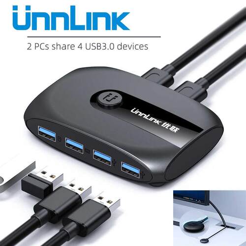 USB 3.0 KVM Switch Selector 2 Port PCs Share 4 USB Devices H