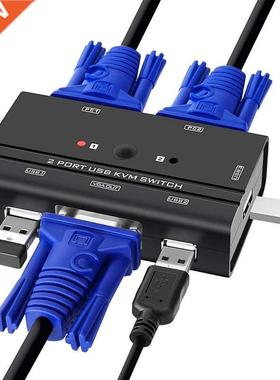 USB VGA KVM Switch with Cables, 2 Port Selector Switcher for