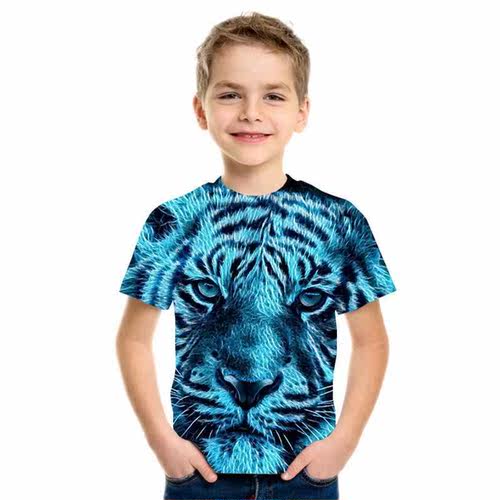 Summer Children 3D Short-Sleeved Leisure T shirt Animal Lion