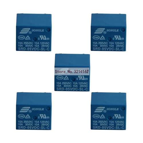 5Pcs Mini 10A 5V DC SONGLE Power Relay SRD-5VDC-SL-C PCB Typ